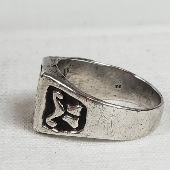 Large Silver 925 Mexico Design Stamped Ring Sz 26mm US 12 - Picture 5 of 12